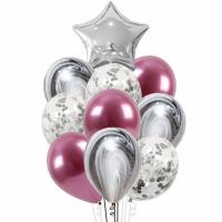 Букет Ассорти из шаров розовый-серебро №2 10  шт