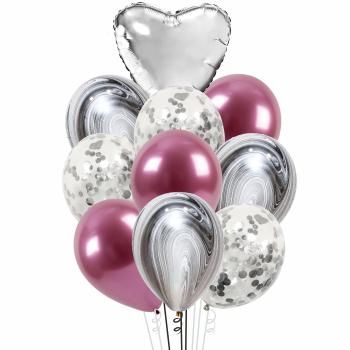 Букет Ассорти из шаров розовый-серебро №1 10  шт
