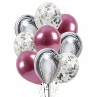 Букет Ассорти из шаров розовый-серебро 9 шт