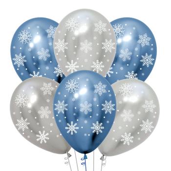 Букет из латексных шаров Снежинки серебро-синие 30 см
