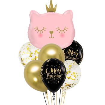Букет С Днем Рождения Кошка в короне розовая 7 шт